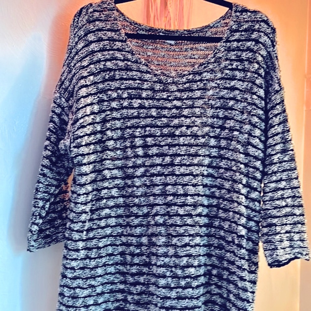 ⭐️J.JILL Varigate Striped Sweater, Black Marled, Sz. L, Crew Neck, 3/4 Sleeves 👓 - Picture 5 of 12